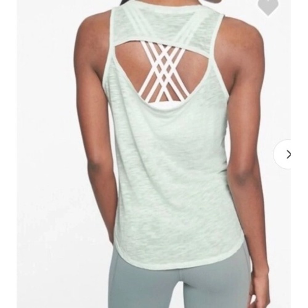 Athleta Organic Daily Cowl Active Yoga Tank Top in Spearmint Light Green Large